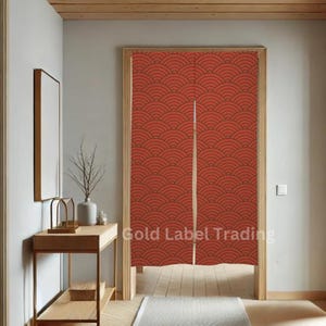 Japanese Noren, Japanese Door Curtain, Japanese Pattern Hemp Curtain, Japanese Waves Door Curtain, Door Curtain, Room Divider- Red Noren