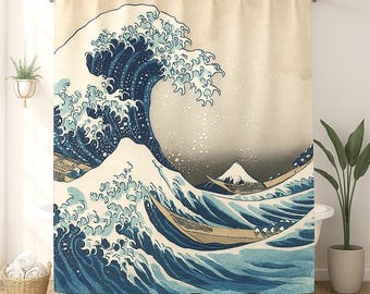 Great Wave Shower Curtain, Hokusai Wave Bathroom Decor , Traditional Japanese Art, Zen Home Decor, Nature-inspired Bath Curtain