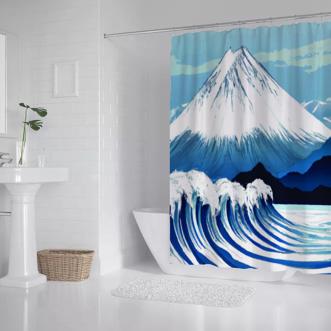 Japanese Art Shower Curtain Great Wave Shower Curtain Bath Etsy