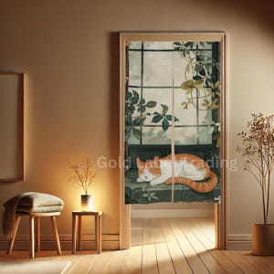 Japanese Noren Doorway Curtain, Cat Room Divider Curtain, Door Tapestry, Doorway Curtain for Kitchen Partition Bedroom, Cozy Home Decor