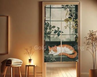 Cortina de puerta japonesa Noren, cortina divisoria de habitación con diseño de gato, tapiz para puerta, cortina divisoria para cocina, dormitorio, decoración acogedora para el hogar.