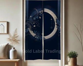 Japanischer Mond und Blumen Kunstwerk Noren Vorhang - Raumteiler für Wohnkultur - Japanische Noren - Türvorhang - Kyoto Türvorhang