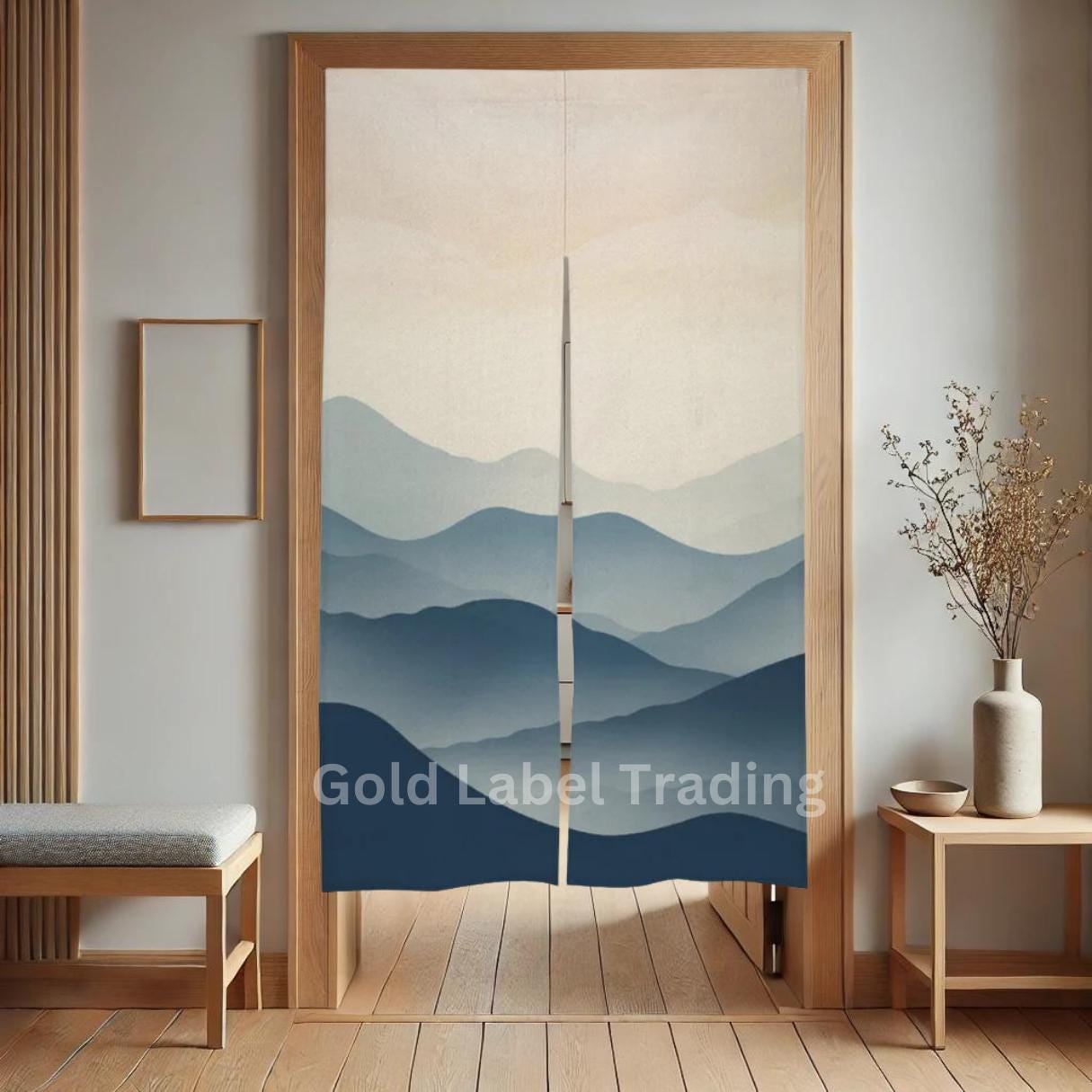 Japanese Blue Ink Mountain Noren, Japanese Door Curtain, Curtain