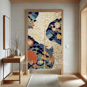 Japanese Wave Noren Door Curtain, Japanese Traditional Pattern Curtain, Room Divider for Home Decor, Japanese Doorway Curtain