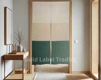 Japanese Noren Curtain, Green Beige Color Block Door Curtain, Minimalist Room Divider, Room Divider, Room Divider, Neutral Tones Curtain
