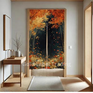 Japanese Noren, Autumn Theme Forest Landscape Noren Curtain, Room Divider for Home Decor, Japanese Doorway Curtain, Entryway Door Curtain