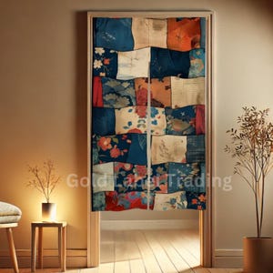 Japanese Noren, Japan Patchwork Noren Doorway Curtain, Japanese Vintage Floral Quilt Design, Boho Room Divider, Room Divider