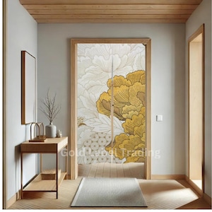 Japanese Noren, Japanese Door Curtain, Japanese Pattern Hemp Curtain, Japanese Floral curtain, Door Curtain, Room Divider