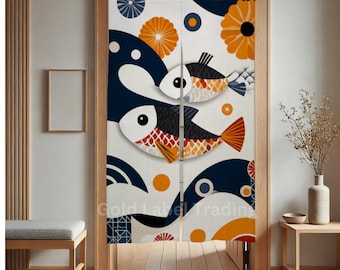 Japanese  Modern Koi Fish Noren, Japanese Noren, Door Doorway Curtain, Japanese Traditional Room Divider for Home Decor, Perfect for Doorway