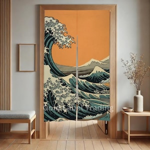 Japanese Noren, Japanese Door Curtain, Japanese Pattern Hemp Curtain, Japanese Waves curtain, Japanese Waves Noren, Wall Hanging Decor
