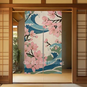 Japanese Art Noren Curtain - Japanese Cherry Blossom Door Curtain, Room Divider for Home Decor - Japanese Noren, Doorway Curtain