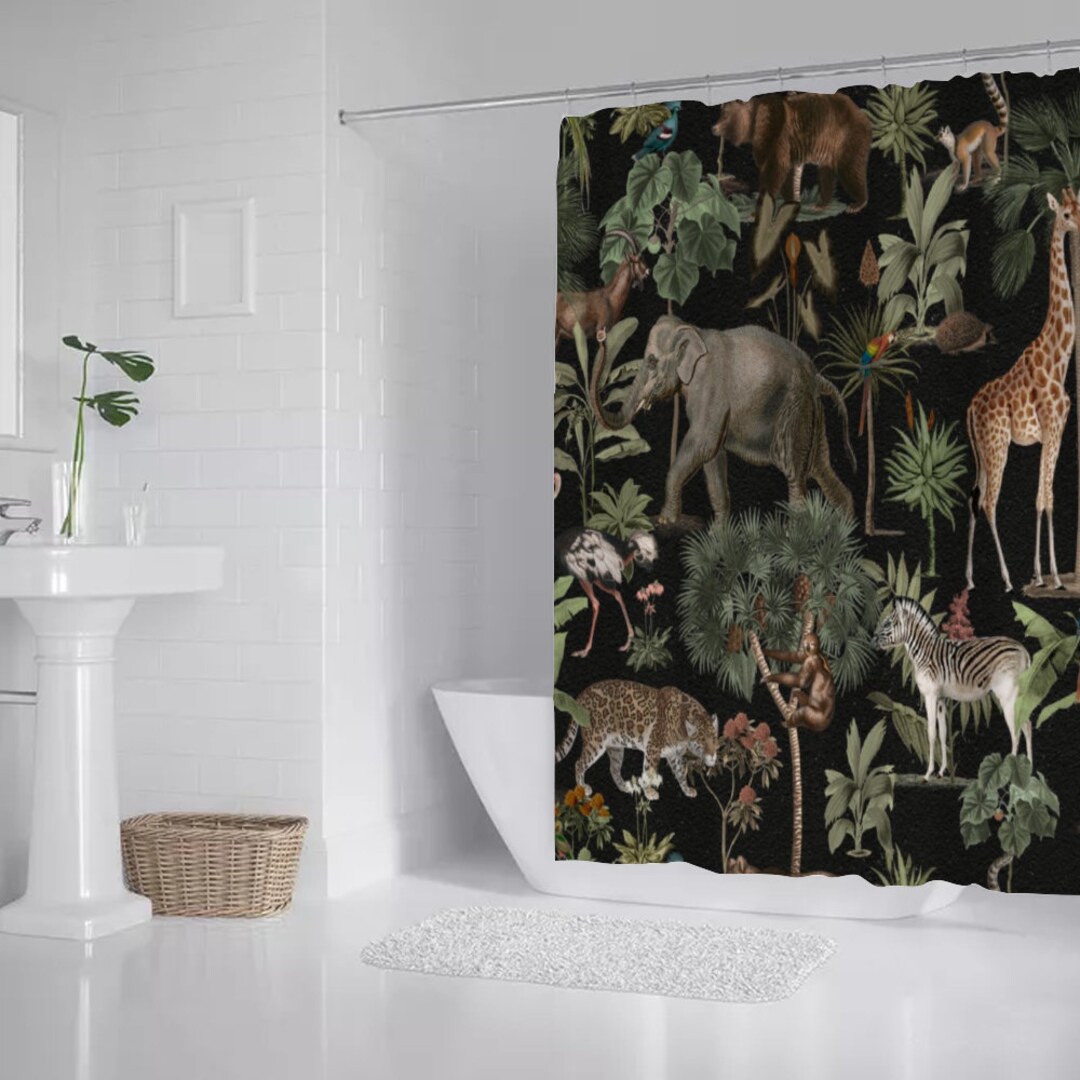 Safari Shower Curtain Tropical Jungle Shower Curtain Bath Etsy