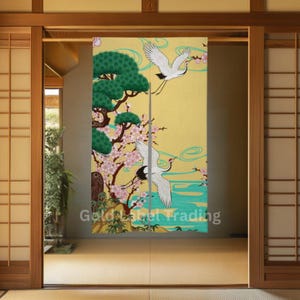 Japanese Noren, Japanese Art Door Curtain, Japanese Crane Bird, Japanese Pattern Hemp Curtain, Door Curtain