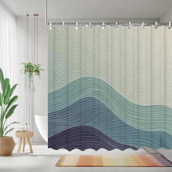 Japanese Art Wave Shower Curtain, Japanese Waves Shower Curtain, Bath Shower Curtain,  Japanese Pattern Curtain, Waterproof shower curtain