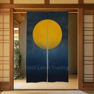 Indigo Japanese Full Moon Noren Curtain - Traditional Room Divider