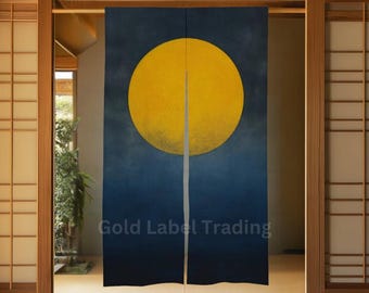 Indigo Japanese Full Moon Noren Curtain - Traditional Room Divider