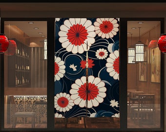 Japanese Floral Pattern Noren Door Doorway Curtain - Japanese Traditional Flowers Pattern Room Divider for Home Decor - Japanese Noren