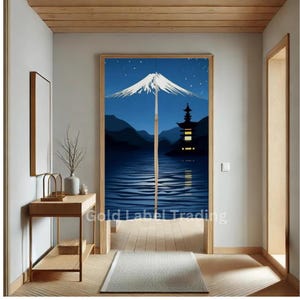 Japanese Noren, Japanese Door Curtain, Japan Landscape Pattern Hemp Curtain, Mount Fuji curtain, Door Curtain, Japanese Room Decoration