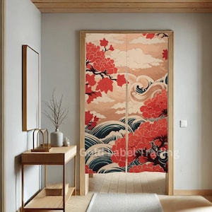 Japanese Autumn Landscape Wave Noren, Japanese Doorway Curtain, Japanese Traditional Noren , Japanese Great Wave curtain, Door Curtain