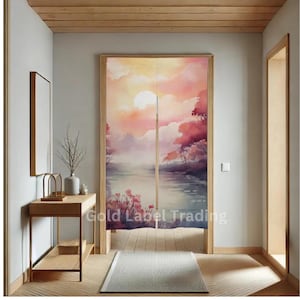Japanese Watercolor Sunset Landscape Noren, Japanese Doorway Curtain, Japanese Traditional Noren Curtain, Door Curtain, Room Divider