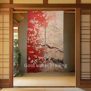 Japanese Sakura Noren Curtain - Japanese Cherry Blossom Door Curtain, Room Divider for Home Decor - Japanese Noren, Doorway Curtain