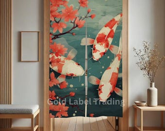 Japanese Koi Fish Noren, Japanese Noren, Door Doorway Curtain - Japanese Traditional Room Divider for Home Decor - Perfect for Doorway