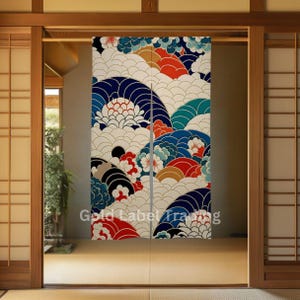 Japanese Floral Pattern Noren Door Curtain - Japanese Traditional Pattern Room Divider for Home Decor - Japanese Noren, Doorway Curtain