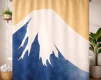 Japanese Mountain Shower Curtain, Mount Fuji Inspired Minimalist Nature Bath Decor