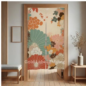 Japanese Floral Noren Curtain - Japanese Traditional Pattern, Room Divider for Home Decoration - Japanese Noren, Japanese Doorway Curtain
