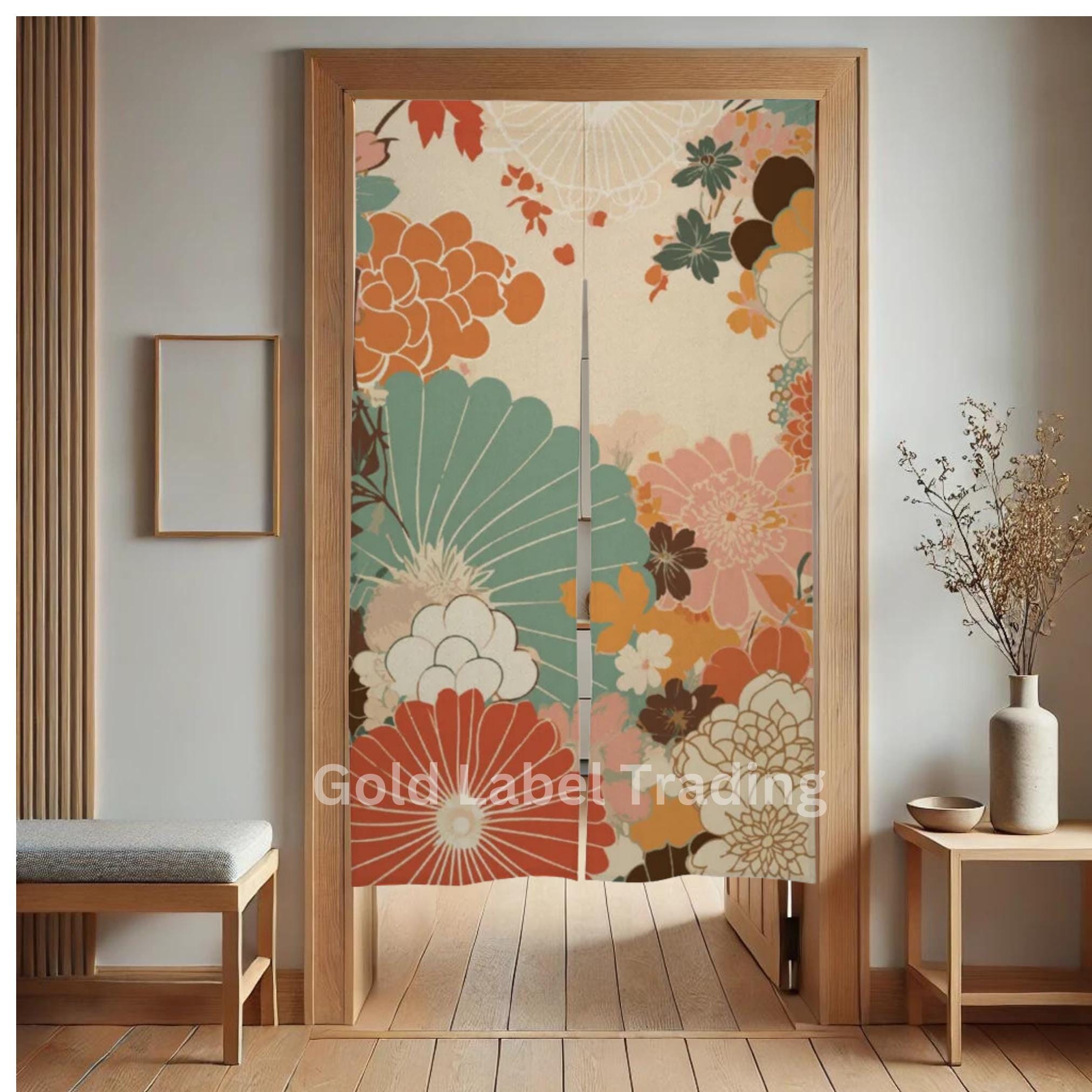 Japanese Floral Noren Curtain - Japanese Traditional Pattern, Room
