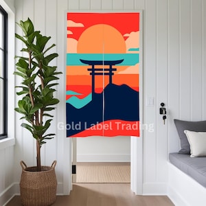 Japanese Noren, Japanese Doorway Curtain, Japanese Traditional Noren Curtain, Japan floating torii gate Landscape curtain, Door Curtain