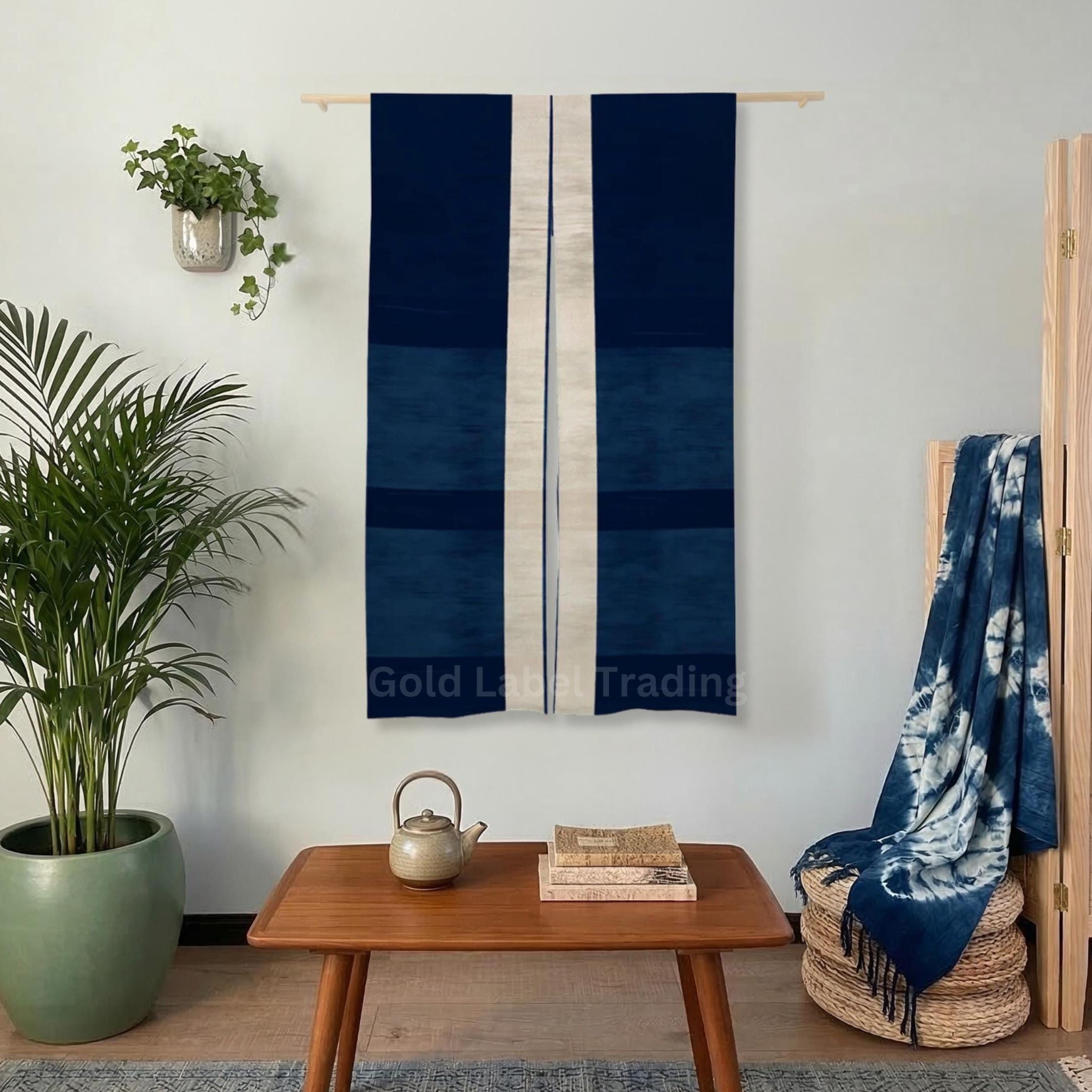 Japanese Traditional Indigo Noren Curtain - Traditional Room