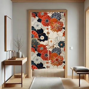 Japanese Noren Curtain, Mixed Floral Noren Door Curtain - Japanese Flower Pattern Room Divider - Japanese Noren, Japanese Door Curtain