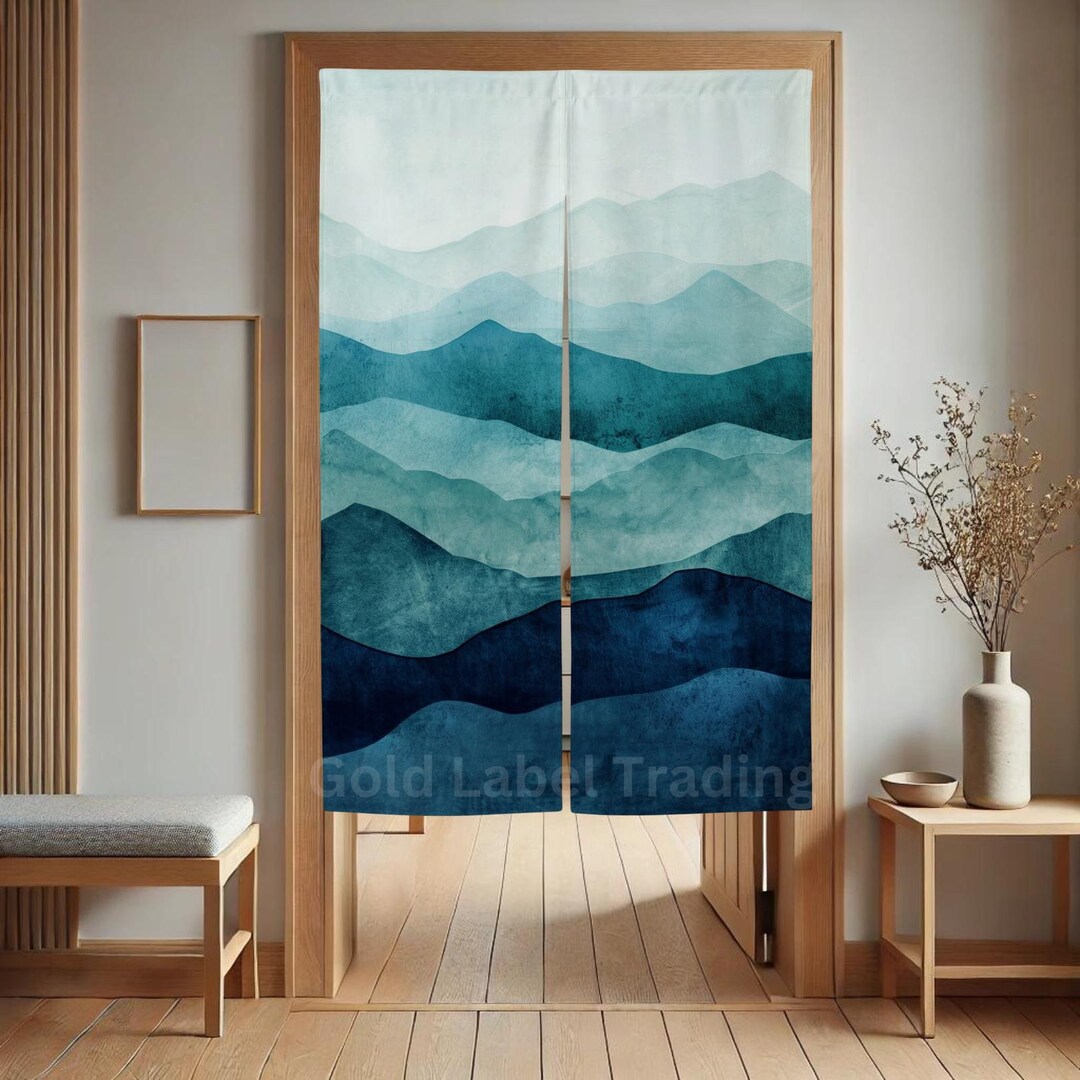 Japanese Noren, Blue Mountain Doorway Curtain, Zen Room Divider ...