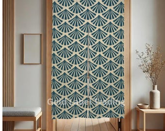 Cortina japonesa Noren, cortina para puerta con estampado de abanico índigo, separador de ambientes bohemio, panel de tela minimalista, decoración zen para el hogar, cortina para entrada