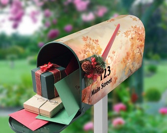 Custom Address Mailbox Covers Magnetic, Autumn Watercolor Mailbox Cover, Personalized Mailbox Cover, Waterproof Canvas Mailbox Sticker