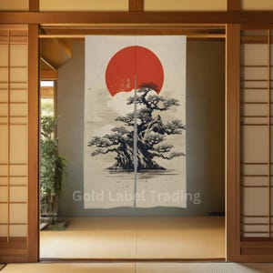 Japanese Landscape Bonsai Tree Noren, Door Curtain - Japanese Traditional Room Divider for Home Decor - Doorway Curtain - Japanese Noren