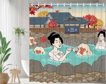 Japanese Art Shower Curtain, Ukiyo-e style Shower Curtain, Bath Shower Curtain, Funny Shower Curtain, Waterproof shower curtain