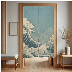 Japanese Noren, Japanese Door Curtain, Japanese Pattern Hemp Curtain, Japanese Waves curtain, Curtain for Home Decor, Wall Hanging Deor