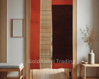 Traditional Japanese Noren Curtain, Rust and Brown Doorway Curtain, Woven Geometric Design, Room Divider, Zen Decor, Minimalist Curtain