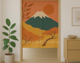 Mount Fuji Noren Curtain, Japanese Doorway Tapestry, Retro Boho Room Divider, Modern Room Divider, , Minimalist Decor, Entryway Curtain