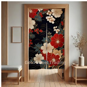 Japanese Floral Noren Door Curtain - Japanese Traditional Pattern Room Divider for Home Decoration - Japanese Noren, Japanese Door Curtain