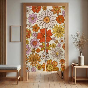 Japanese Noren, Japanese Door Curtain, Japanese Pattern Hemp Curtain, Japanese Flower Pattern, Door Curtain