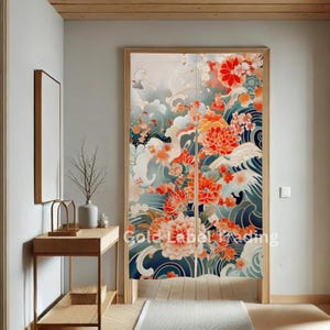 Japanese Noren, Japanese Mixed Floral Pattern Noren Curtain - Room Divider for Home Decoration - Entryway Curtain, Japanese Door Curtain