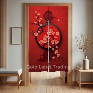 Japanese Noren Door Curtain - Red Chinese Cherry Blossom New Year - Room Divider for Home Decoration - Japanese Door Curtain - Red Noren