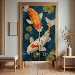 Japanese Noren, Koi Fish Noren Doorway Curtain, Japanese Pond Art with Lily Pads, Curtain for Home Decor, Perfect for Doorway, Room Dividers