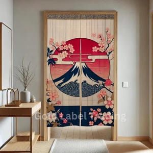 Japanese Noren, Japanese Vintage Mt Fuji Scene Noren, Japanese Landscape Pattern Curtain, Mount Fuji curtain, Door Curtain, Room Divider