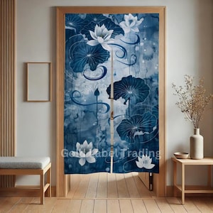 Japanese Noren, Oriental Doorway Curtain, Lotus Flower Doorway Curtain, Japanese Traditional Door Curtain, Zen Room Divider