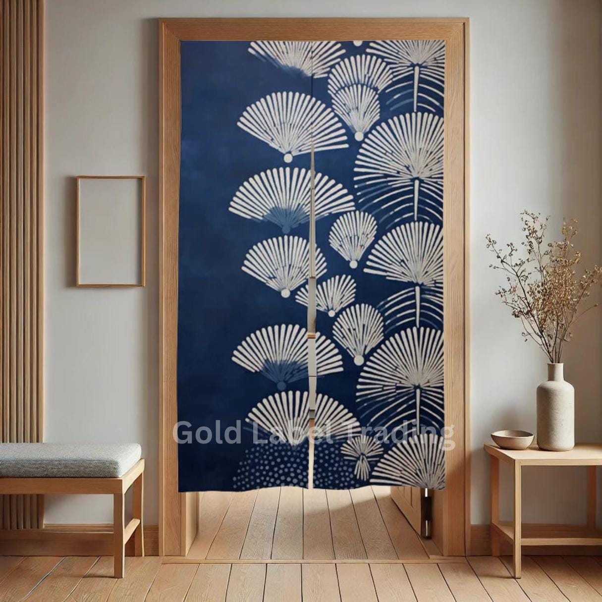 【JAPAN EXCLUSIVE】Unikko / Noren curtains Buy Japanese Noren, Indigo White Fan Noren, Home Doorway Curtain