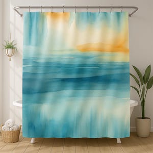 Rideau de douche aquarelle, rideau de douche vagues, rideau de douche dans la baignoire, rideau de douche imperméable avec crochets